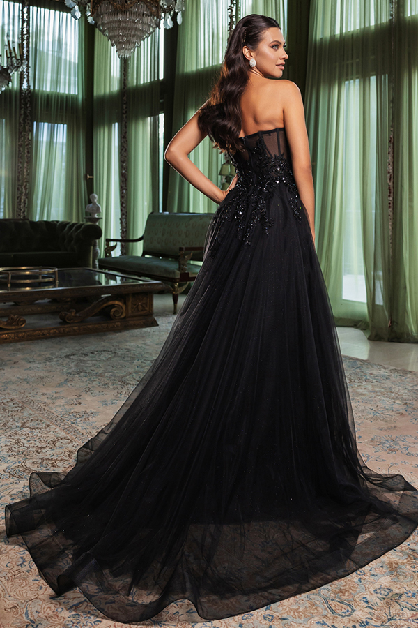 Strapless, Sleeveless Embellished Sweetheart A Line Dress